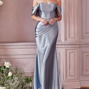 new dusty blue PROM PARTY SATIN STRAPLESS FITTED GOWN DRESS CD163
